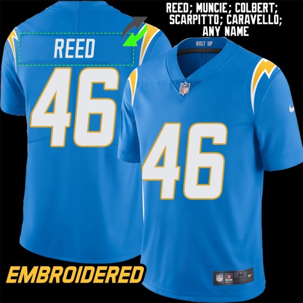 Los Angeles Chargers #46 Jersey: Nikko Reed / Chuck Muncie & More
