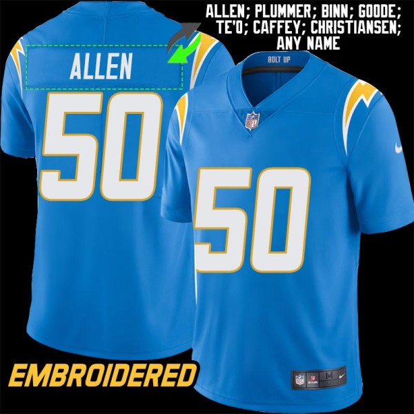 Los Angeles Chargers #50 Jersey: Chuck Allen / Gary Plummer & More