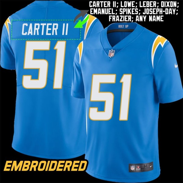Los Angeles Chargers #51 Jersey: Andre Carter II / Woodrow Lowe & More
