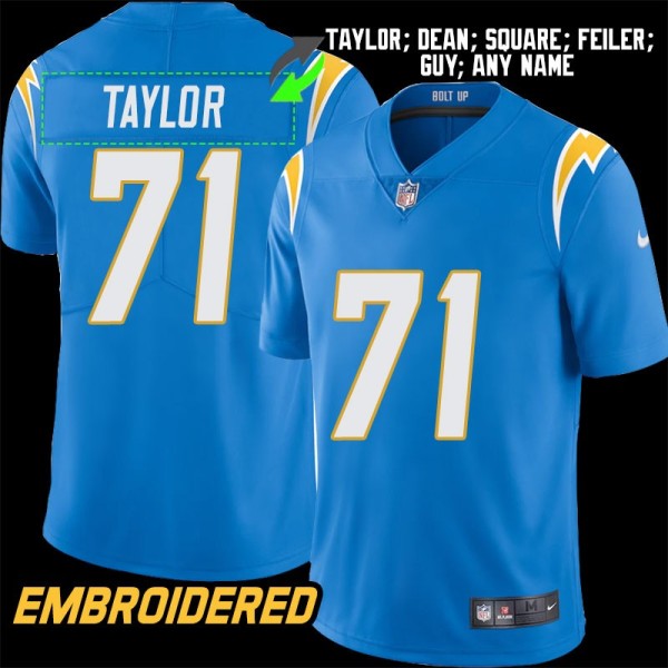 Los Angeles Chargers #71 Jersey: Branson Taylor / Fred Dean & More