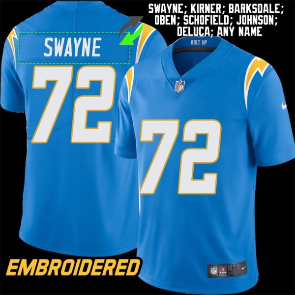 Los Angeles Chargers #72 Jersey: Harry Swayne / Gary Kirner & More