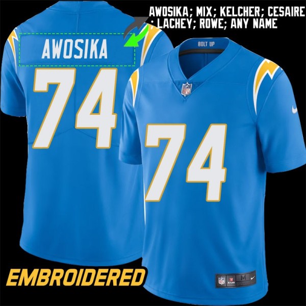 Los Angeles Chargers #74 Jersey: Kayode Awosika / Ron Mix & More