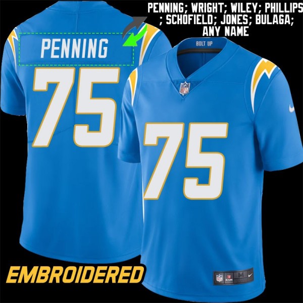 Los Angeles Chargers #75 Jersey: Trevor Penning / Ernie Wright & More