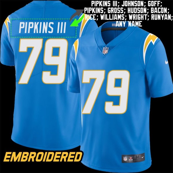 Los Angeles Chargers #79 Jersey: Trey Pipkins III / Gary Johnson & More