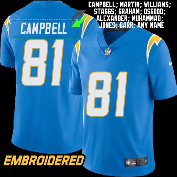 Los Angeles Chargers #81 Jersey: Dalevon Campbell / Tony Martin & More