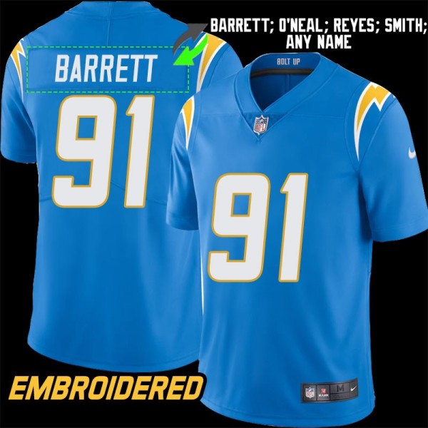 Los Angeles Chargers #91 Jersey: Nick Barrett / Leslie O'Neal & More