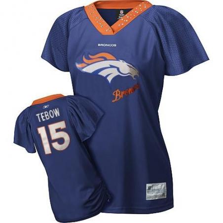 [Field Flirt Fashion II] TEBOW Denver #15 Womens Football Jersey - Tim Tebow Womens Football Jersey (Blue)_Free Shipping