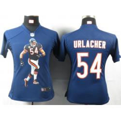 [Portrait Fashion] URLACHER Chicago #54 Womens Football Jersey - Brian Urlacher Womens Football Jersey (Blue)_Free Shipping