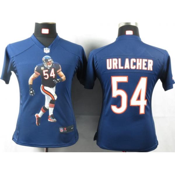 [Portrait Fashion] URLACHER Chicago #54 Womens Football Jersey - Brian Urlacher Womens Football Jersey (Blue)_Free Shipping