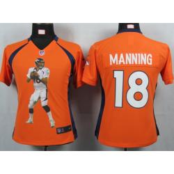 [Portrait Fashion] MANNING Denver #18 Womens Football Jersey - Peyton Manning Womens Football Jersey (Orange)_Free Shipping