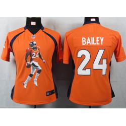 [Portrait Fashion] BAILEY Denver #24 Womens Football Jersey - Champ Bailey Womens Football Jersey (Orange)_Free Shipping