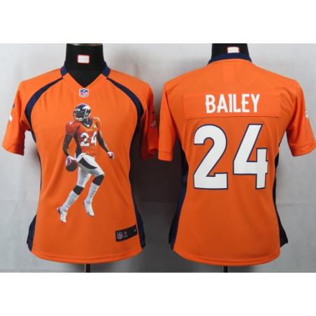 [Portrait Fashion] BAILEY Denver #24 Womens Football Jersey - Champ Bailey Womens Football Jersey (Orange)_Free Shipping