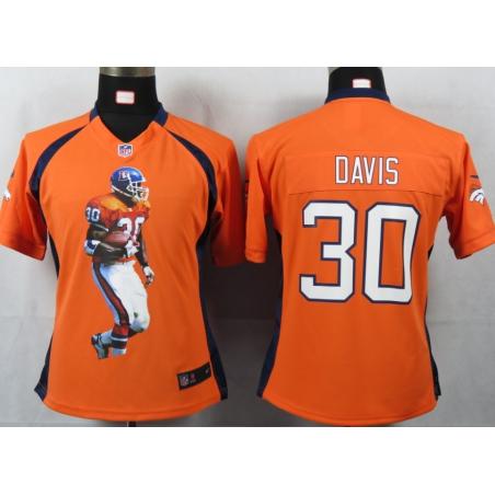 [Portrait Fashion] DAVIS Denver #30 Womens Football Jersey - Terrell Davis Womens Football Jersey (Orange)_Free Shipping