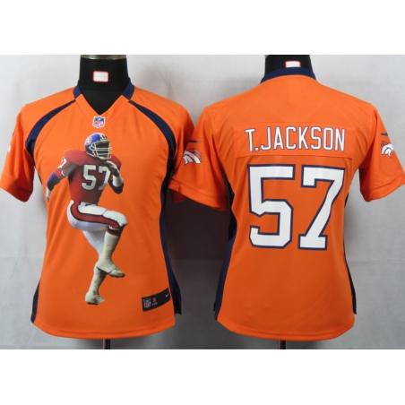 [Portrait Fashion] JACKSON Denver #57 Womens Football Jersey - Tom T.Jackson Womens Football Jersey (Orange)_Free Shipping