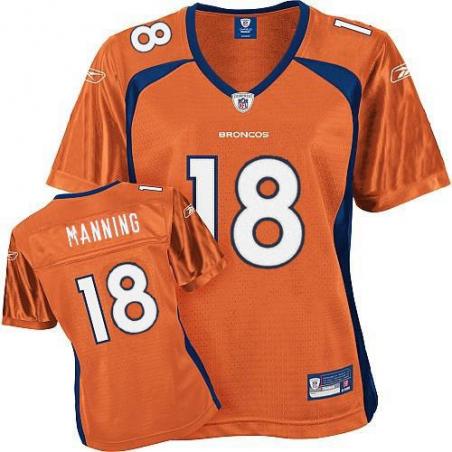 [Rbk Team Jersey] MANNING Denver #18 Womens Football Jersey - Peyton Manning Womens Football Jersey (Orange)_Free Shipping
