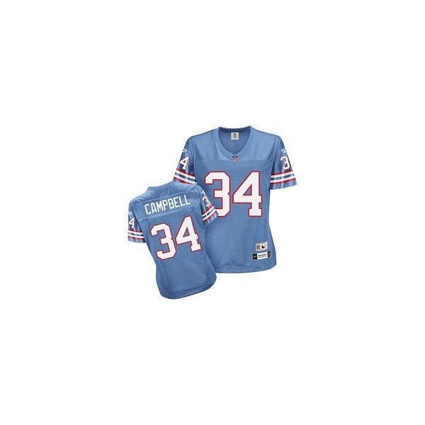 [Rbk Team Jersey] CAMPBELL Houston #34 Womens Football Jersey - Earl Campbell Womens Football Jersey (Light Blue)_Free Shipping