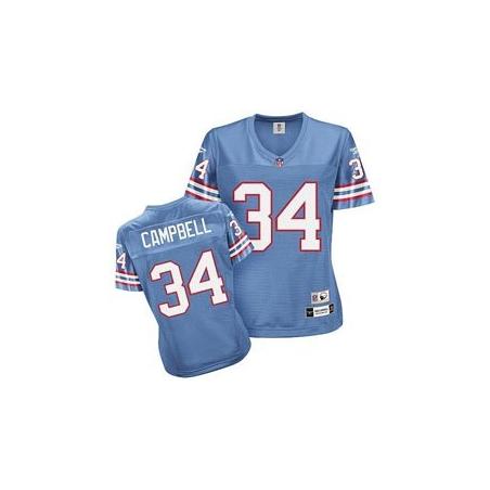 [Rbk Team Jersey] CAMPBELL Houston #34 Womens Football Jersey - Earl Campbell Womens Football Jersey (Light Blue)_Free Shipping