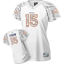 [Zebra Field Flirt] TEBOW Denver #15 Womens Football Jersey - Tim Tebow Womens Football Jersey (White)_Free Shipping