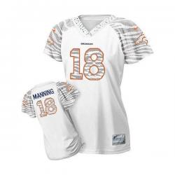 [Zebra Field Flirt] MANNING Denver #18 Womens Football Jersey - Peyton Manning Womens Football Jersey (White)_Free Shipping