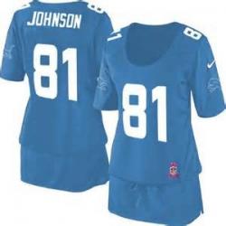 [BCA DRESS] JOHNSON Detroit #81 Womens Football Jersey - Calvin Johnson Womens Football Jersey (Baby Blue)_Free Shipping