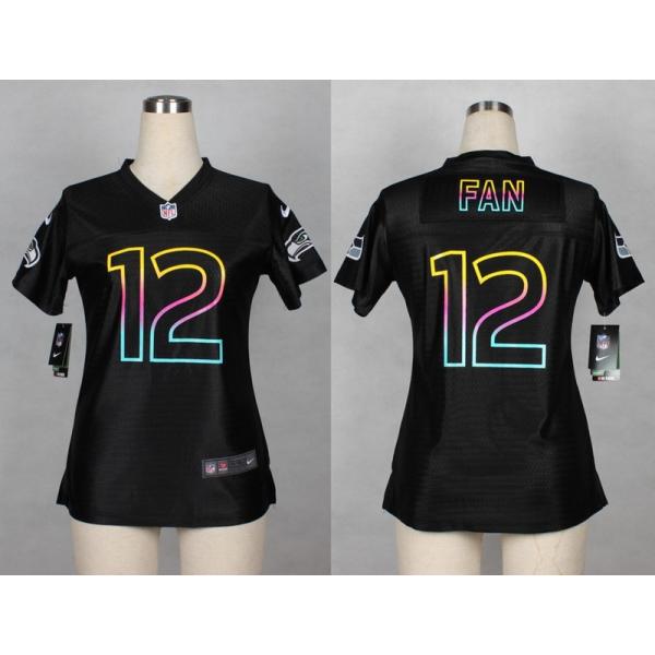[Black Fashion] FAN Seattle #12 Womens Football Jersey - 12th Fan Womens Football Jersey_Free Shipping