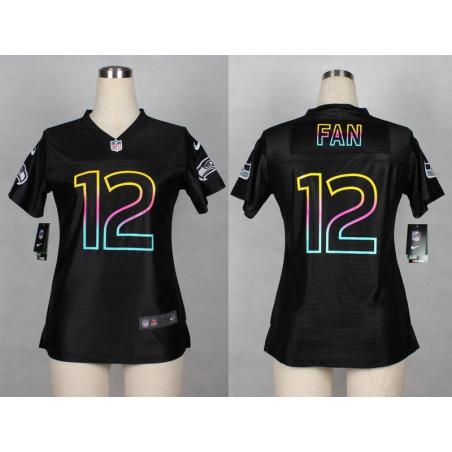 [Black Fashion] FAN Seattle #12 Womens Football Jersey - 12th Fan Womens Football Jersey_Free Shipping