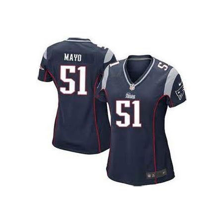 [Game] MAYO New England #51 Womens Football Jersey - Jerod Mayo Womens Football Jersey (Blue)_Free Shipping