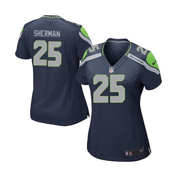 [Game] SHERMAN Seattle #25 Womens Football Jersey - Richard Sherman Womens Football Jersey (Blue)_Free Shipping