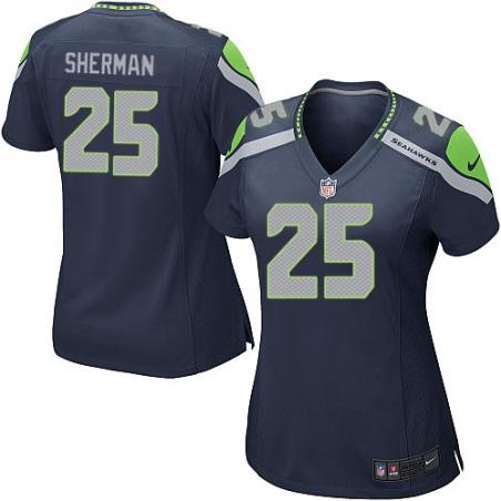 [Game] SHERMAN Seattle #25 Womens Football Jersey - Richard Sherman Womens Football Jersey (Blue)_Free Shipping