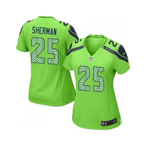 [Game] SHERMAN Seattle #25 Womens Football Jersey - Richard Sherman Womens Football Jersey (Green)_Free Shipping