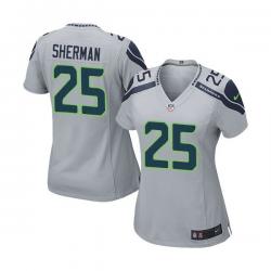 [Game] SHERMAN Seattle #25 Womens Football Jersey - Richard Sherman Womens Football Jersey (Grey)_Free Shipping
