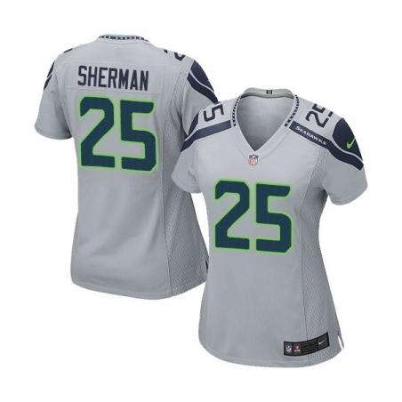 [Game] SHERMAN Seattle #25 Womens Football Jersey - Richard Sherman Womens Football Jersey (Grey)_Free Shipping