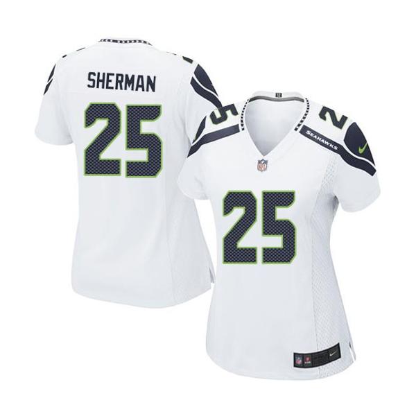[Game] SHERMAN Seattle #25 Womens Football Jersey - Richard Sherman Womens Football Jersey (White)_Free Shipping