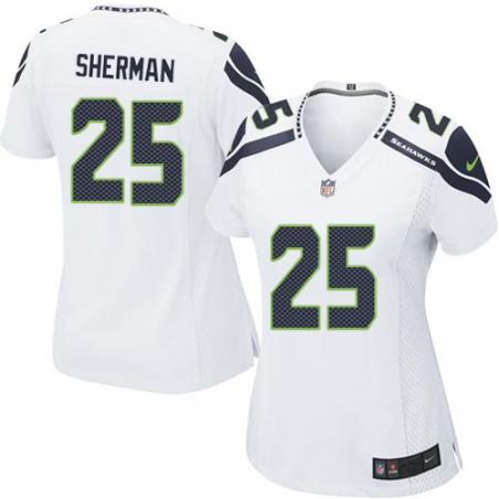 [Game] SHERMAN Seattle #25 Womens Football Jersey - Richard Sherman Womens Football Jersey (White)_Free Shipping