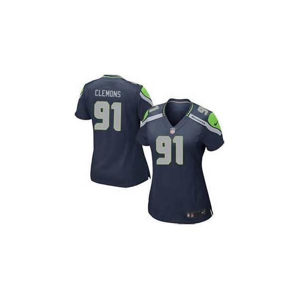 [Limited] CLEMONS Seattle #91 Womens Football Jersey - Chris Clemons Womens Football Jersey (Blue)_Free Shipping