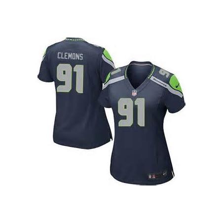 [Limited] CLEMONS Seattle #91 Womens Football Jersey - Chris Clemons Womens Football Jersey (Blue)_Free Shipping