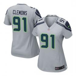 [Limited] CLEMONS Seattle #91 Womens Football Jersey - Chris Clemons Womens Football Jersey (Grey)_Free Shipping