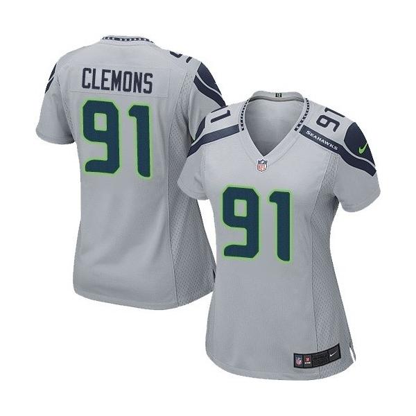 [Limited] CLEMONS Seattle #91 Womens Football Jersey - Chris Clemons Womens Football Jersey (Grey)_Free Shipping