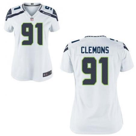 [Limited] CLEMONS Seattle #91 Womens Football Jersey - Chris Clemons Womens Football Jersey (White)_Free Shipping