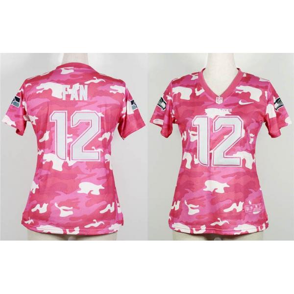 [Pink Camo] FAN Seattle #12 Womens Football Jersey - 12th Fan Womens Football Jersey_Free Shipping