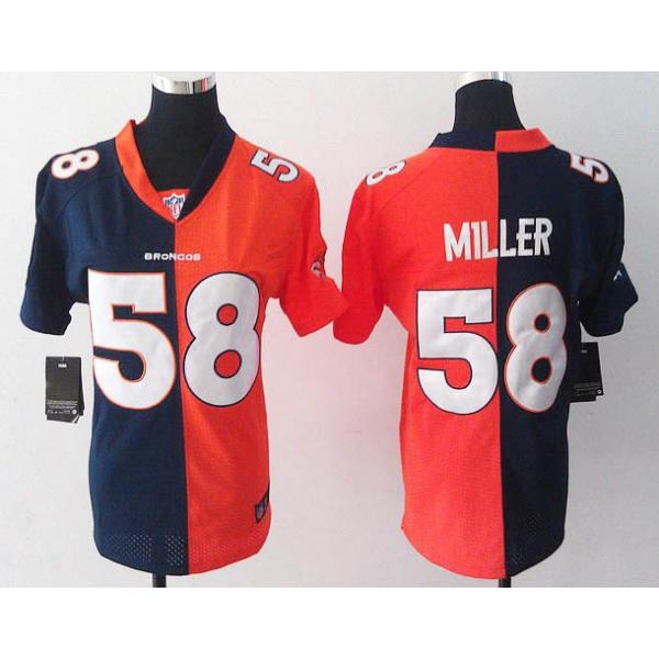 [Split] MILLER Denver #58 Womens Football Jersey - Von Miller Womens Football Jersey (Blue-Orange)_Free Shipping