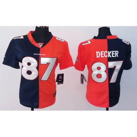 [Split] DECKER Denver #87 Womens Football Jersey - Eric Decker Womens Football Jersey (Blue-Orange)_Free Shipping