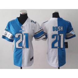 [Split] BUSH Detroit #21 Womens Football Jersey - Reggie Bush Womens Football Jersey (Blue-White)_Free Shipping