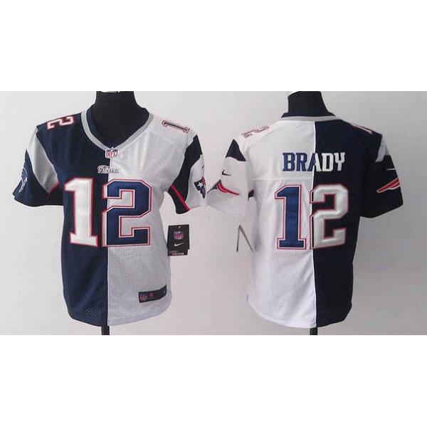 [Split] BRADY New England #12 Womens Football Jersey - Tom Brady Womens Football Jersey (Blue-White)_Free Shipping