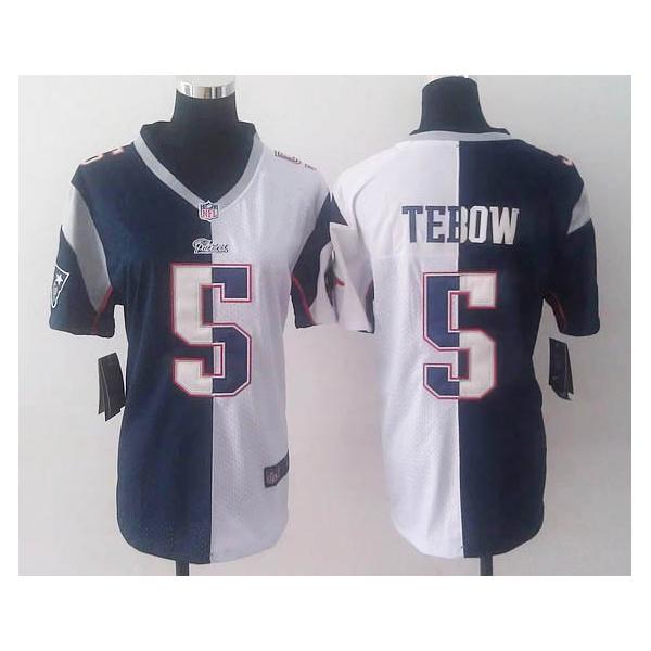 [Split] TEBOW New England #5 Womens Football Jersey - Tim Tebow Womens Football Jersey (Blue-White)_Free Shipping