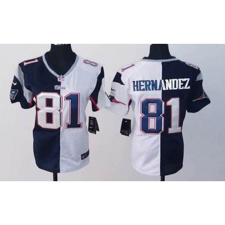 [Split] HERNANDEZ New England #81 Womens Football Jersey - Aaron Hernandez Womens Football Jersey (Blue-White)_Free Shipping
