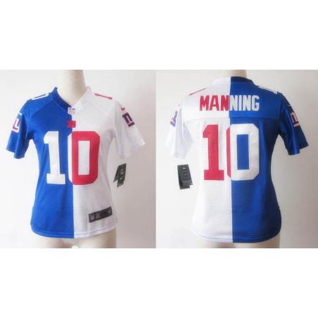 [Split] MANNING NY-Giant #10 Womens Football Jersey - Eli Manning Womens Football Jersey (Blue-White)_Free Shipping