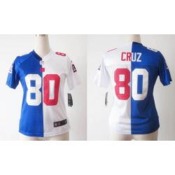[Split] CRUZ NY-Giant #80 Womens Football Jersey - Victor Cruz Womens Football Jersey (Blue-White)_Free Shipping