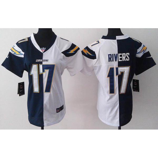 [Split] RIVERS San Diego #17 Womens Football Jersey - Philip Rivers Womens Football Jersey (Navy Blue-White)_Free Shipping