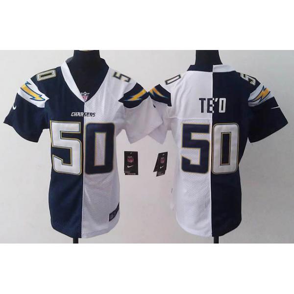[Split] TE'O San Diego #50 Womens Football Jersey - Manti TE'O Womens Football Jersey (Navy Blue-White)_Free Shipping